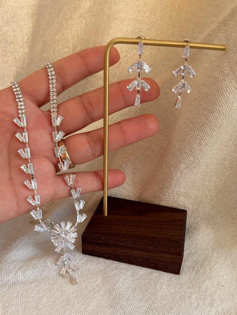 Crystal Drop Earrings and Necklace Set CZ - Prom Jewelry - Picture 3 of 7